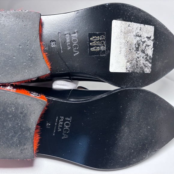 ✨SOLD Toga Pulla Black Leather Fur Stud Western Embellished Slip On Loafers Size - Picture 8 of 9